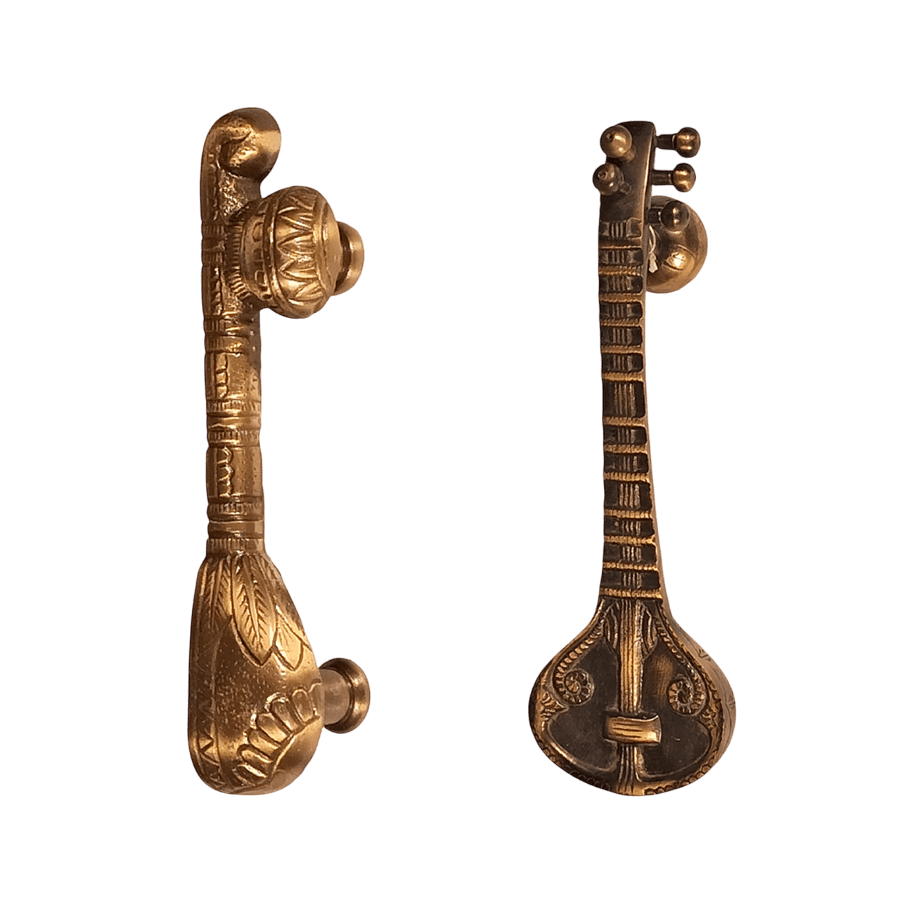 FANCY BRASS DOOR HANDLE (ANTIQUE) SITAR DESIGN
